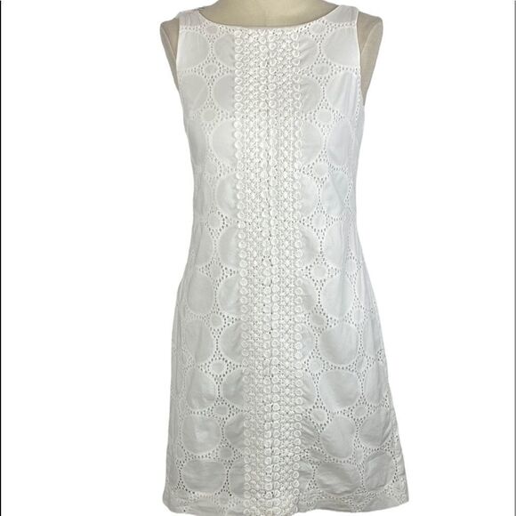 Eliza J Sleeveless Cotton Knee Length Preppy‎ Shift Dress White Size 2 - Picture 1 of 11
